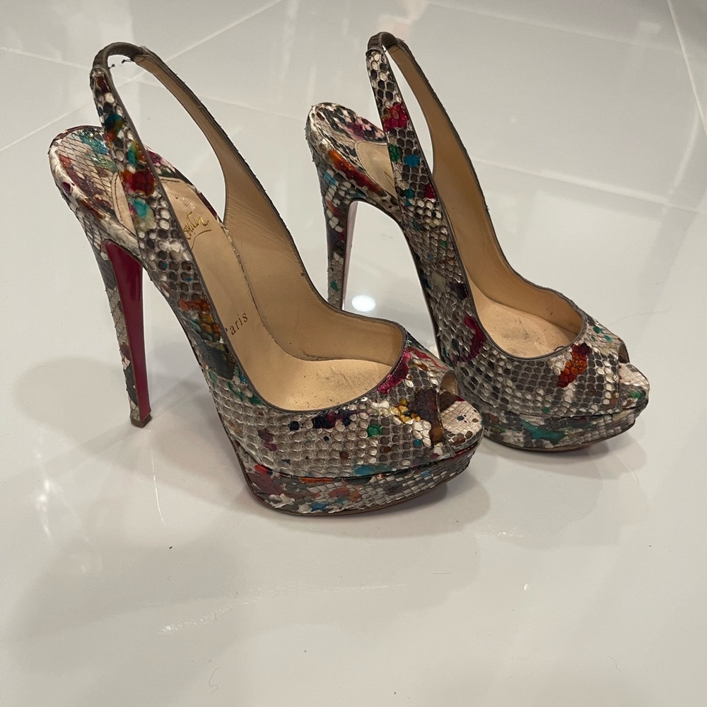 Christian Louboutin Python Peep Toe Heels